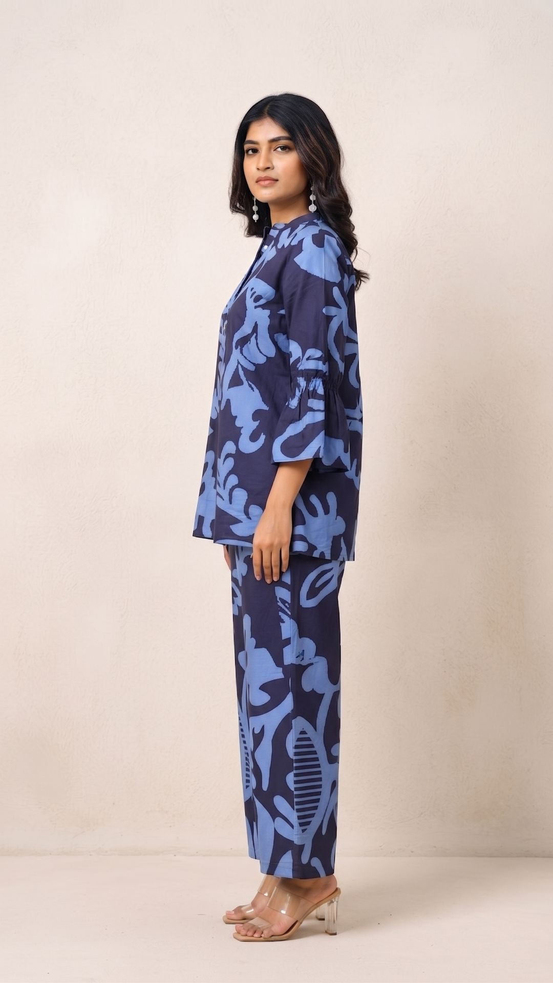 Midnight Blue Leaf Print Co-ord Set