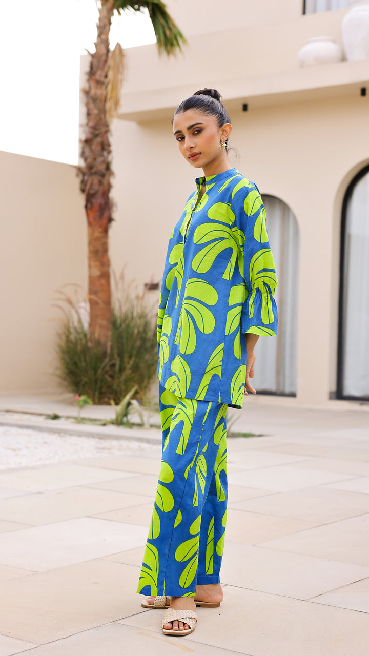 Blue & Lime Green Tropical Print Co-Ord Set