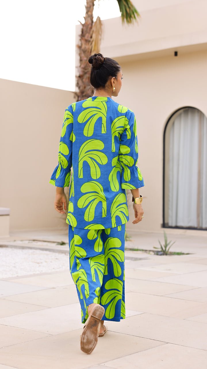 Blue & Lime Green Tropical Print Co-Ord Set