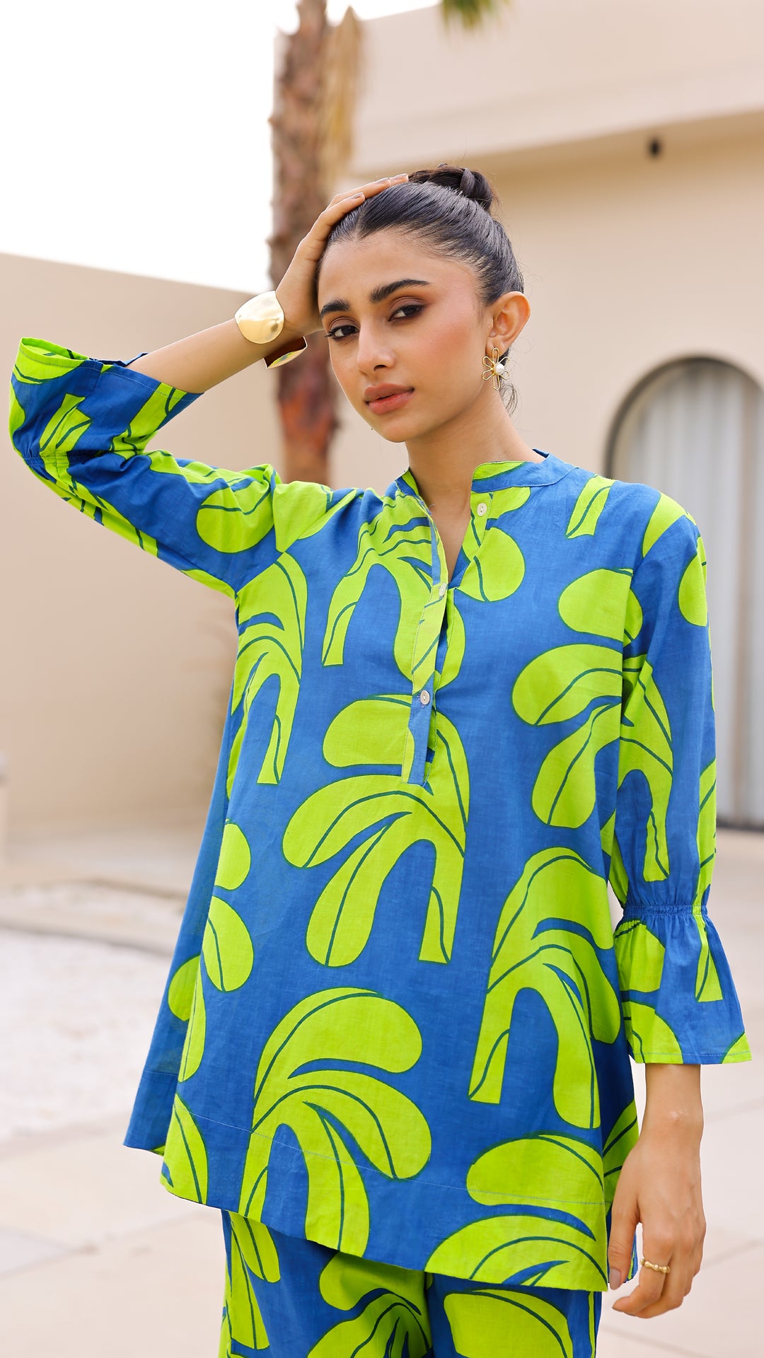 Blue & Lime Green Tropical Print Co-Ord Set