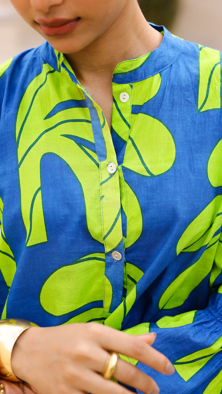 Blue & Lime Green Tropical Print Co-Ord Set
