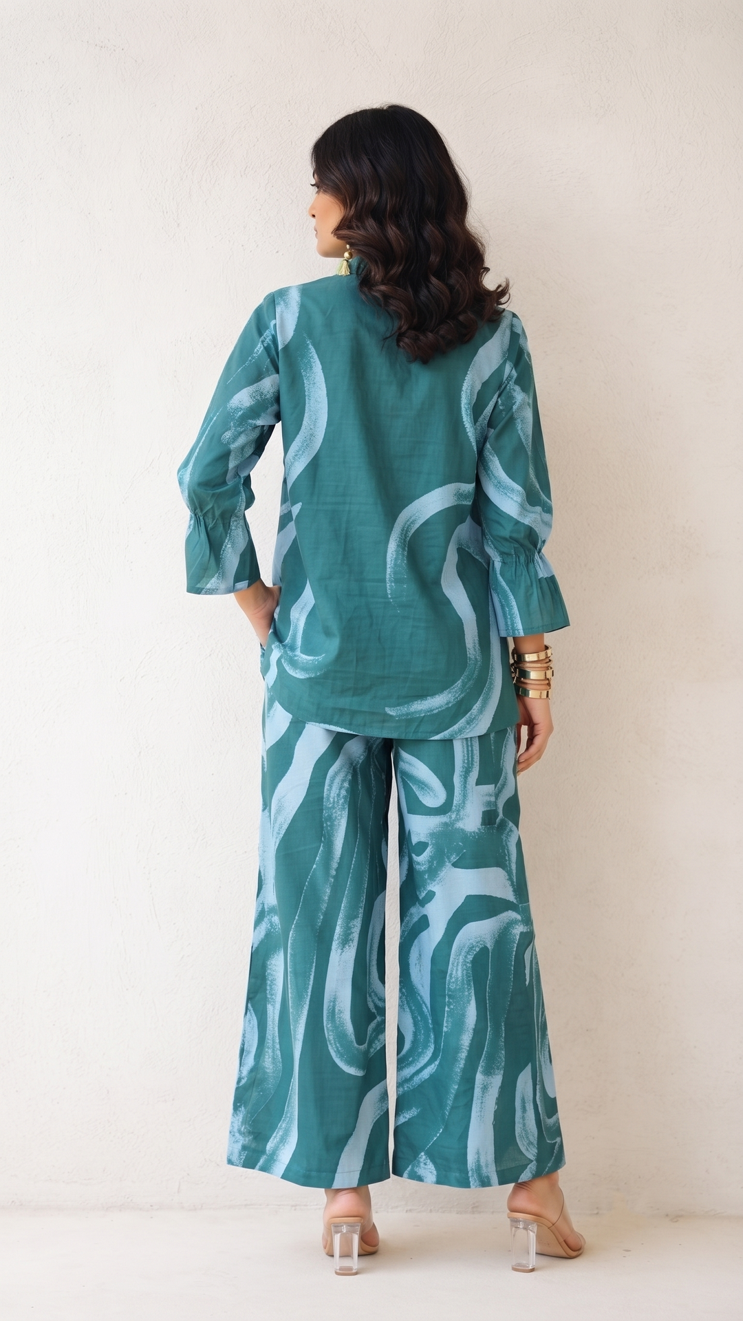 Teal Tide Co-ord Set – Aqua Abstract Cotton Set