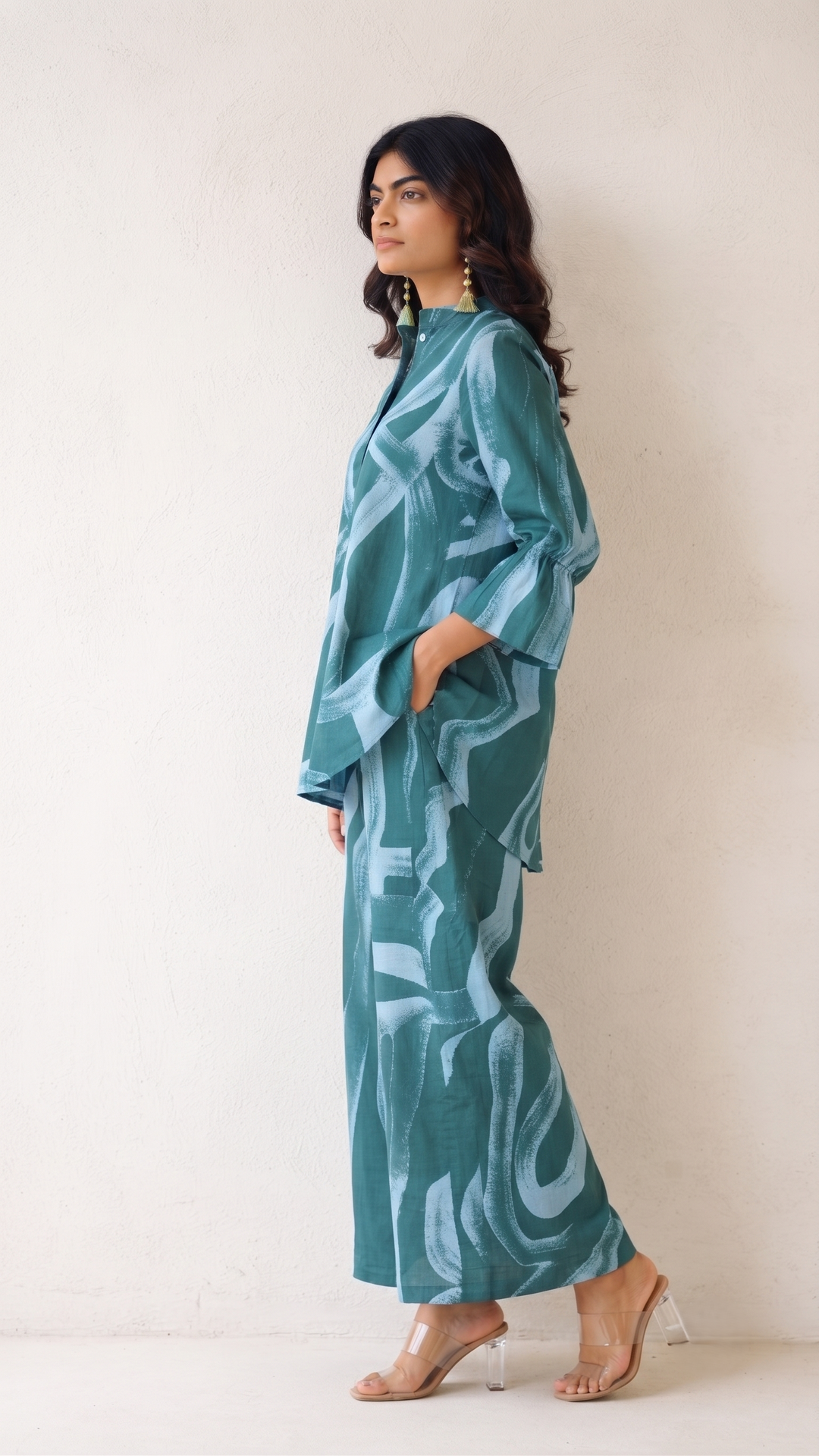 Teal Tide Co-ord Set – Aqua Abstract Cotton Set