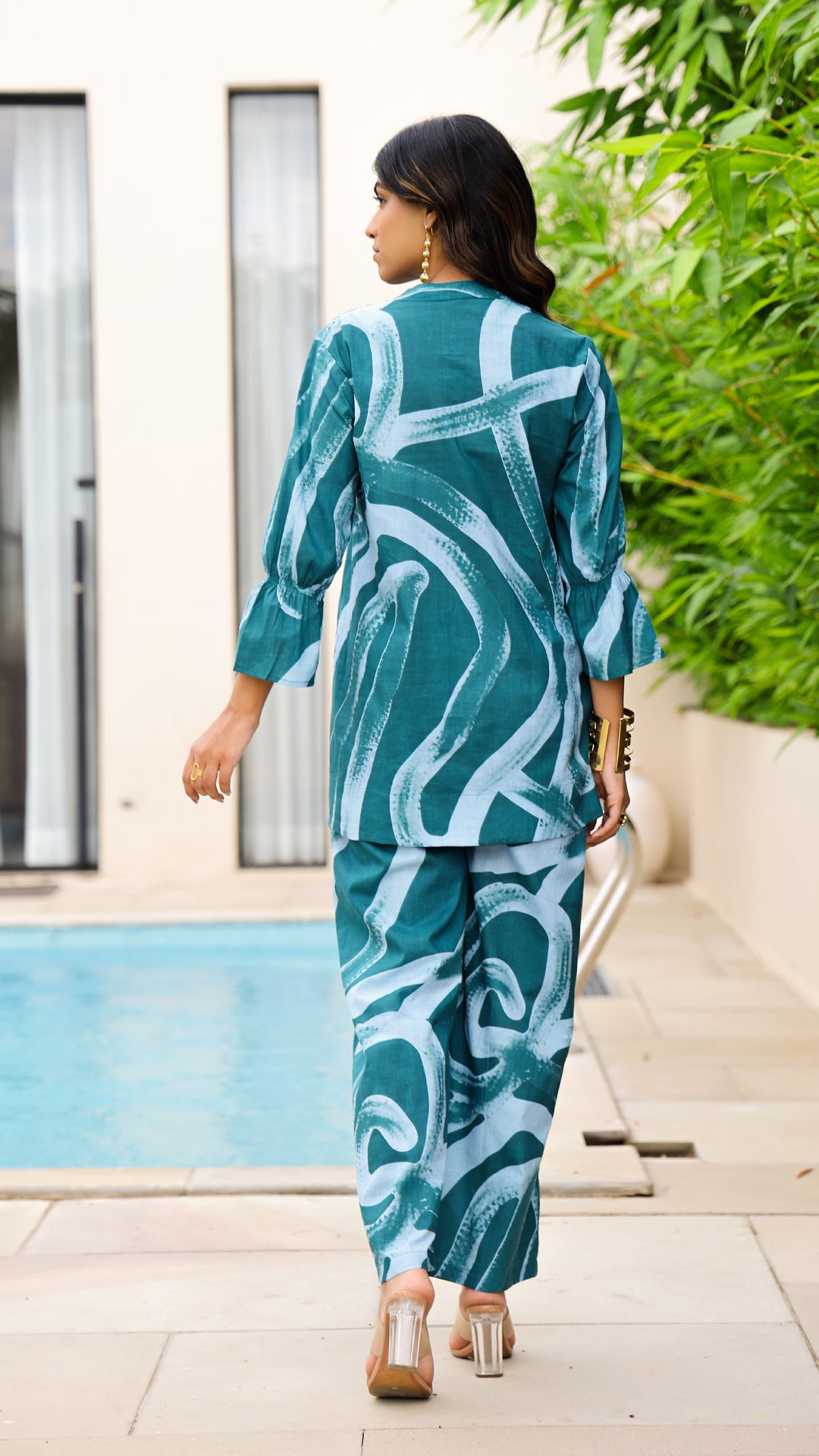 Teal Tide Co-ord Set – Aqua Abstract Cotton Set
