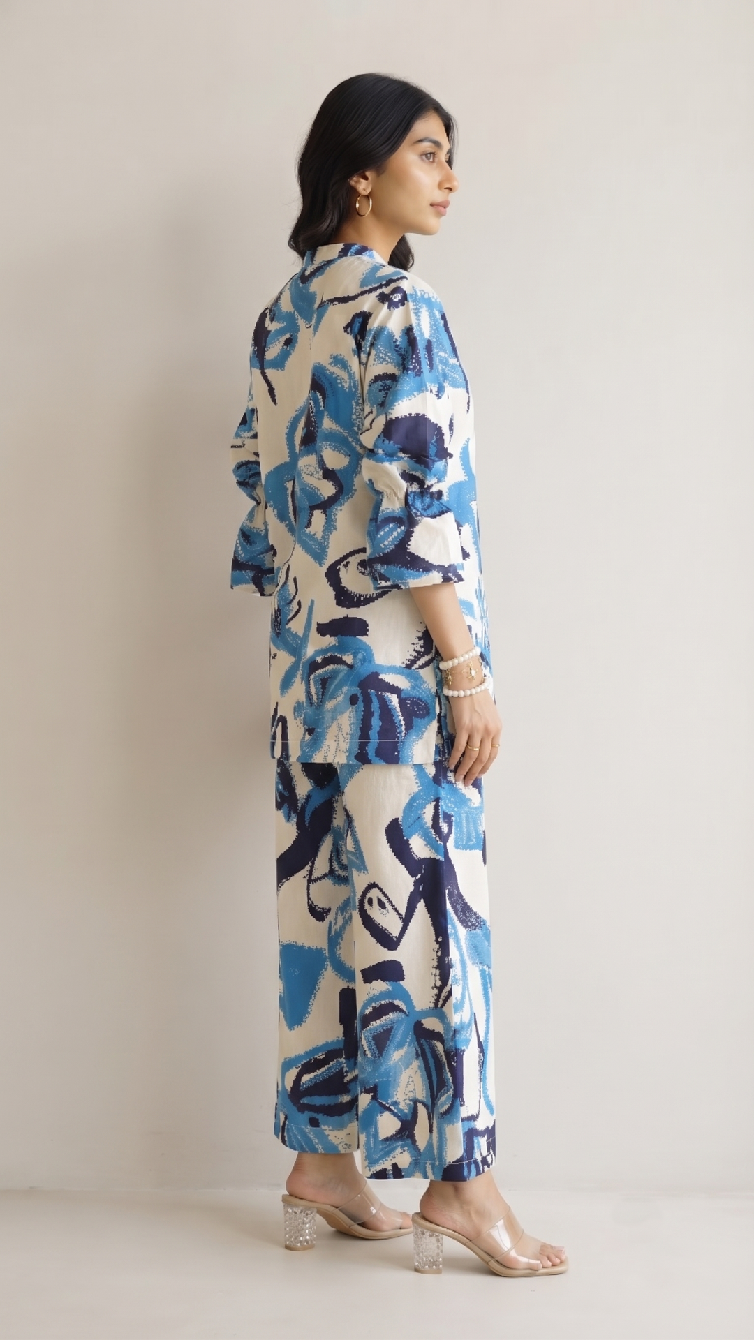 Ocean Breeze Co-ord Set – Blue Abstract Cotton Coord for Women