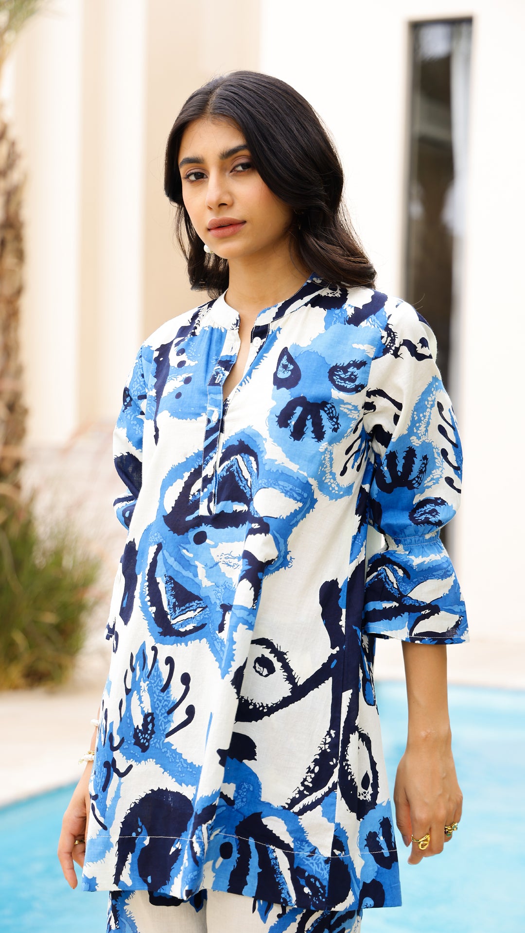 Ocean Breeze Co-ord Set – Blue Abstract Cotton Coord for Women