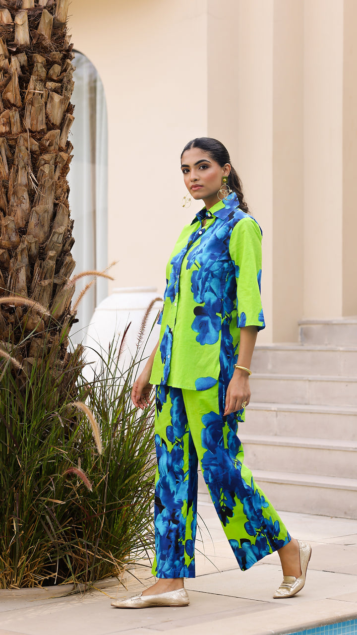 Lime Green & Royal Blue Bold Floral Cotton Co-Ord Set