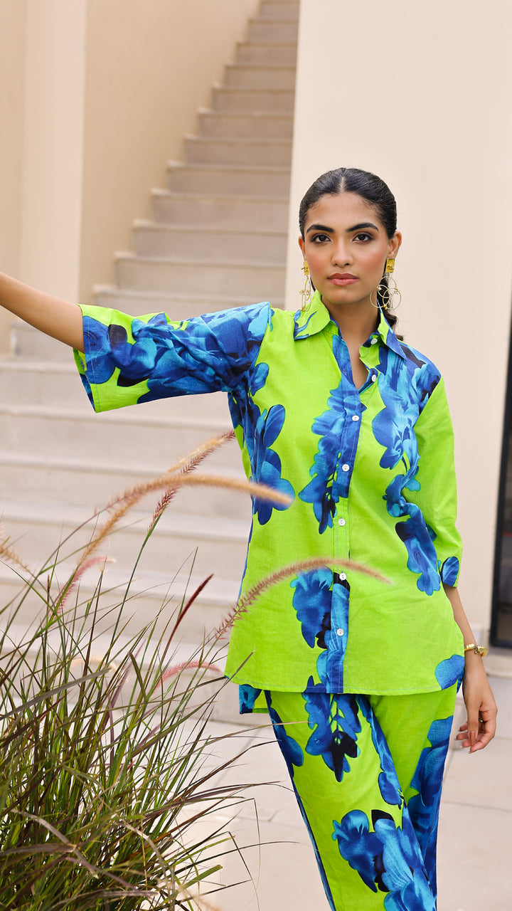 Lime Green & Royal Blue Bold Floral Cotton Co-Ord Set