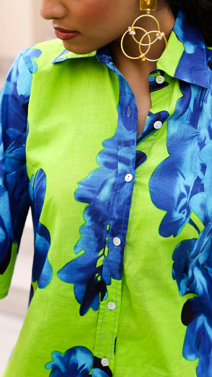 Lime Green & Royal Blue Bold Floral Cotton Co-Ord Set