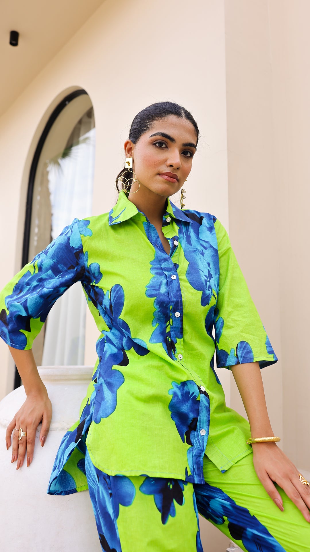 Lime Green & Royal Blue Bold Floral Cotton Co-Ord Set