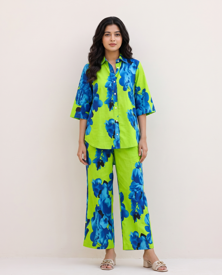 Lime Green & Royal Blue Bold Floral Cotton Co-Ord Set