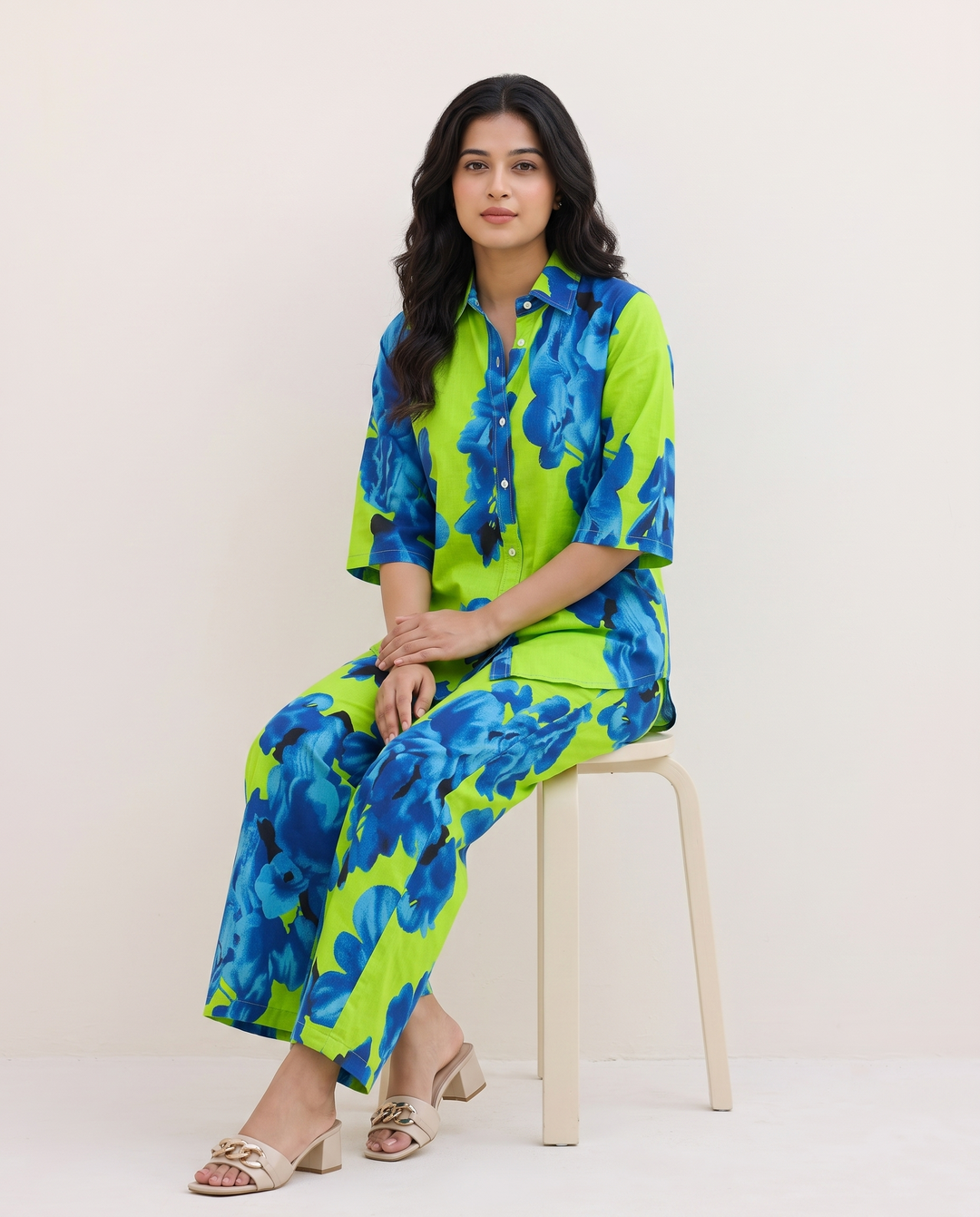 Lime Green & Royal Blue Bold Floral Cotton Co-Ord Set
