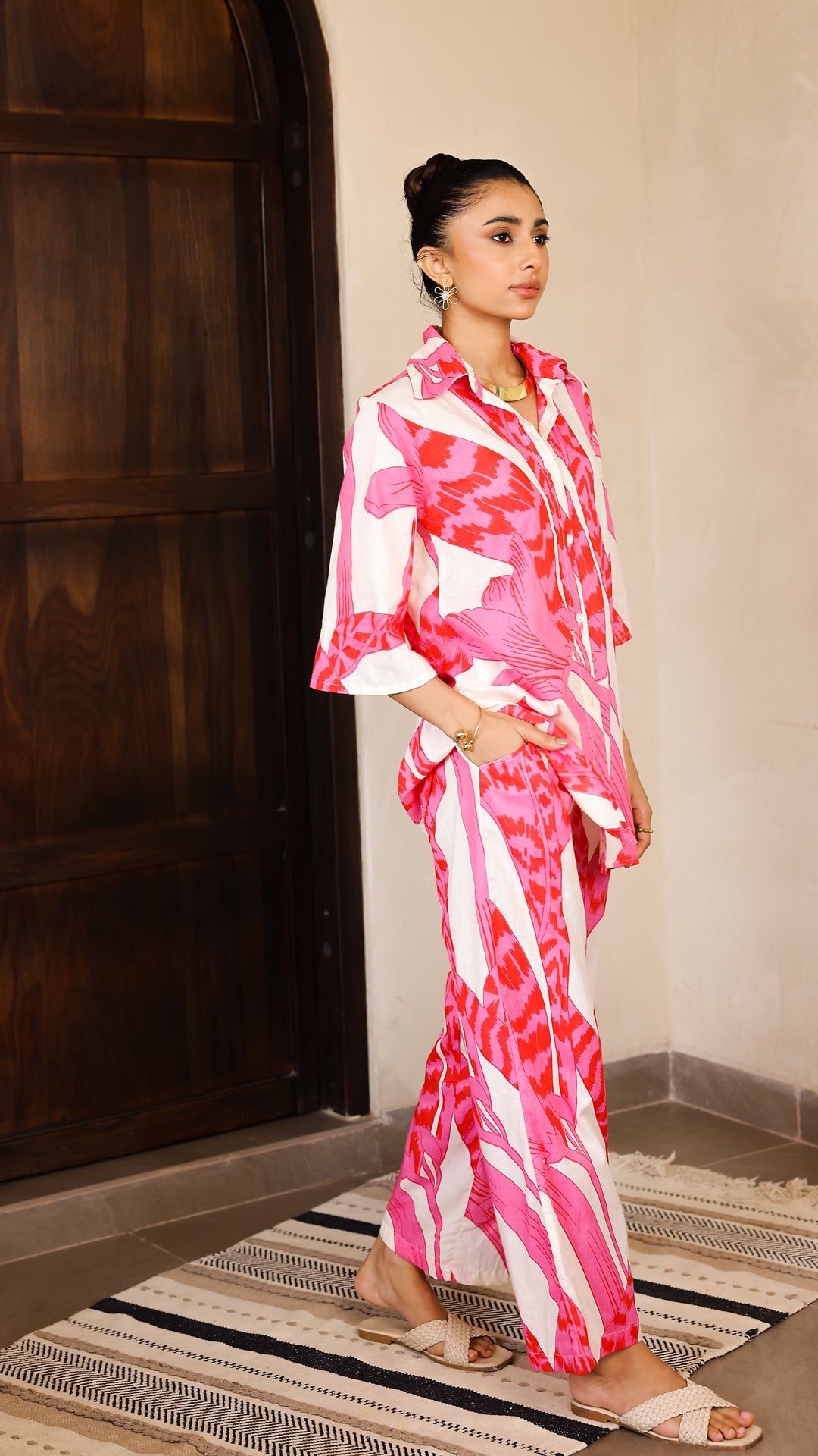 Pink Abstract Co-Ord Set – Cotton Luxe Wear