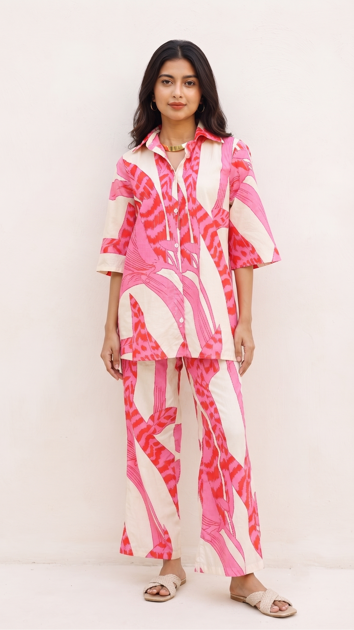 Pink Abstract Co-Ord Set – Cotton Luxe Wear