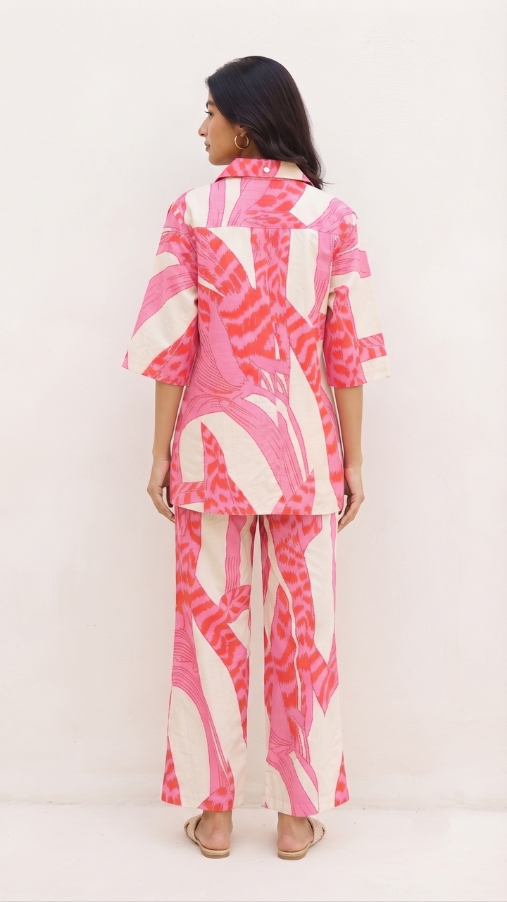 Pink Abstract Co-Ord Set – Cotton Luxe Wear