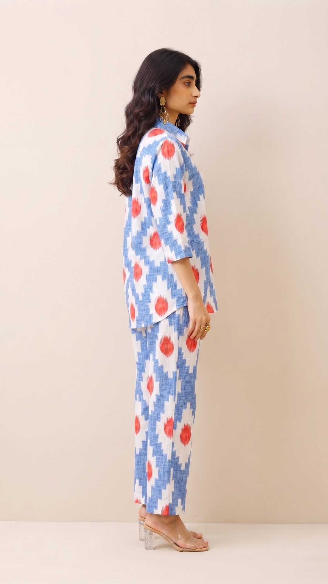 Tribal Bloom Co-ord Set – Red & Blue Ikat Cotton Set