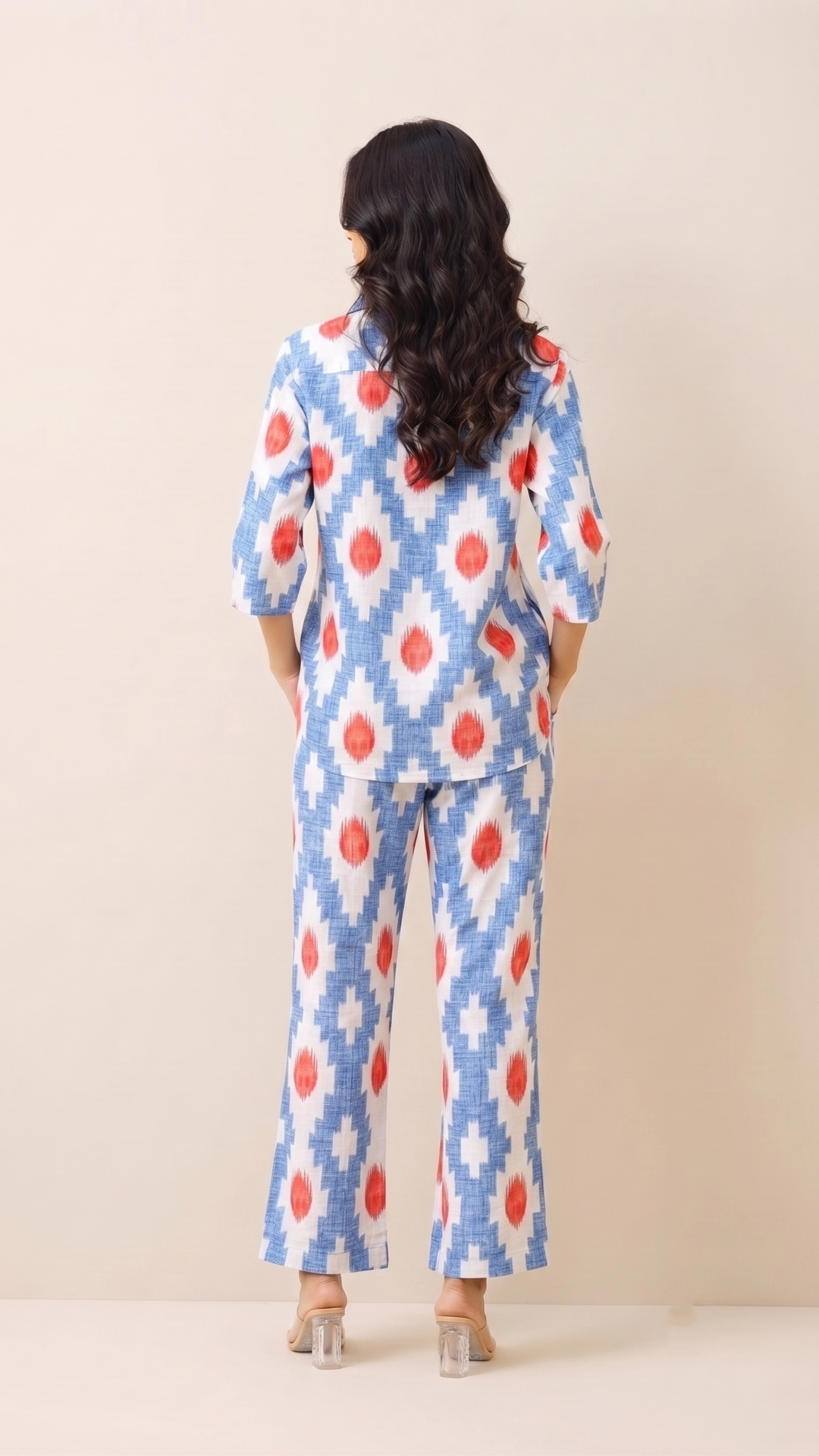 Tribal Bloom Co-ord Set – Red & Blue Ikat Cotton Set