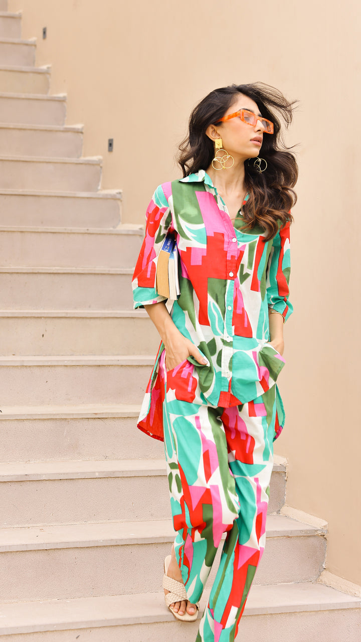 Vivid Abstract Co-ord Set – Multicolor