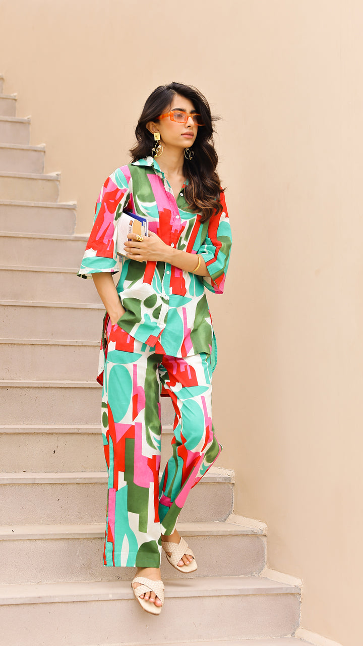 Vivid Abstract Co-ord Set – Multicolor