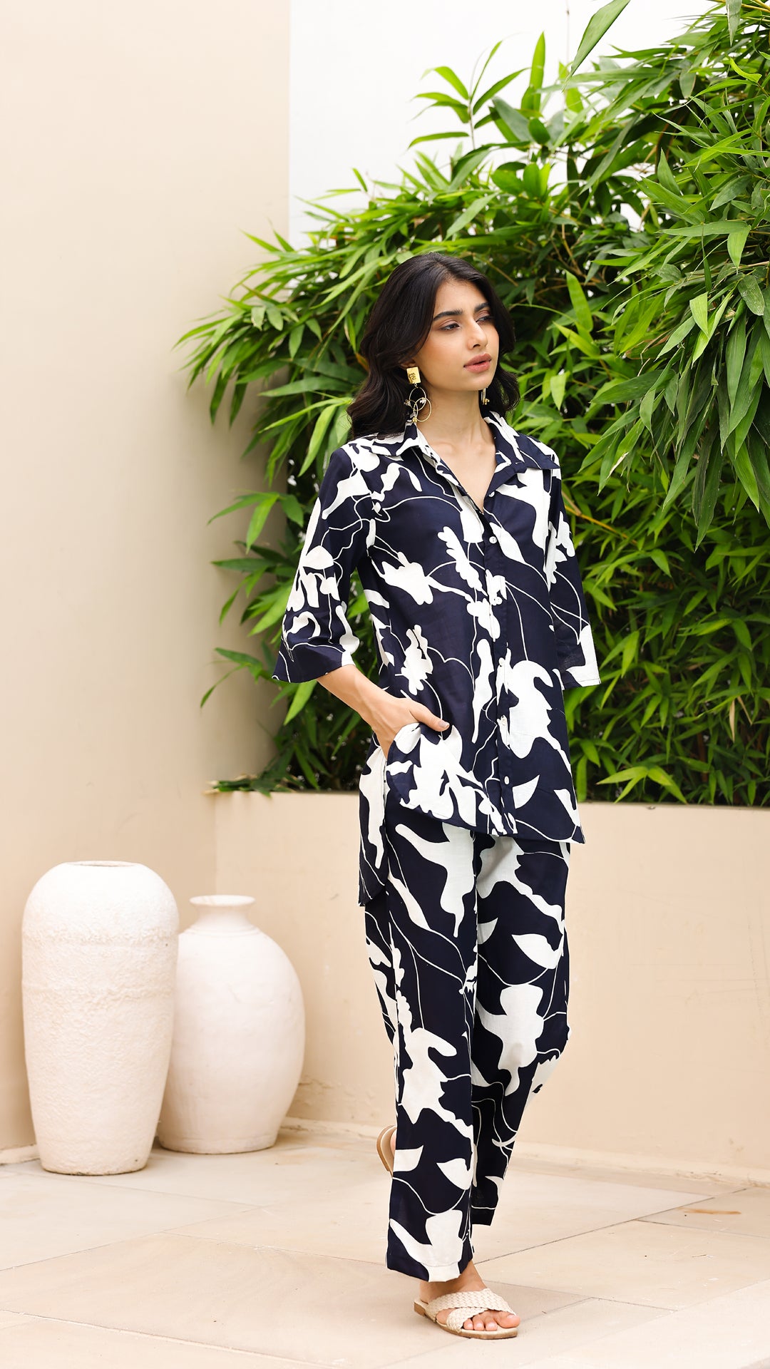 Monochrome Leaf Co-ord Set – Black & White