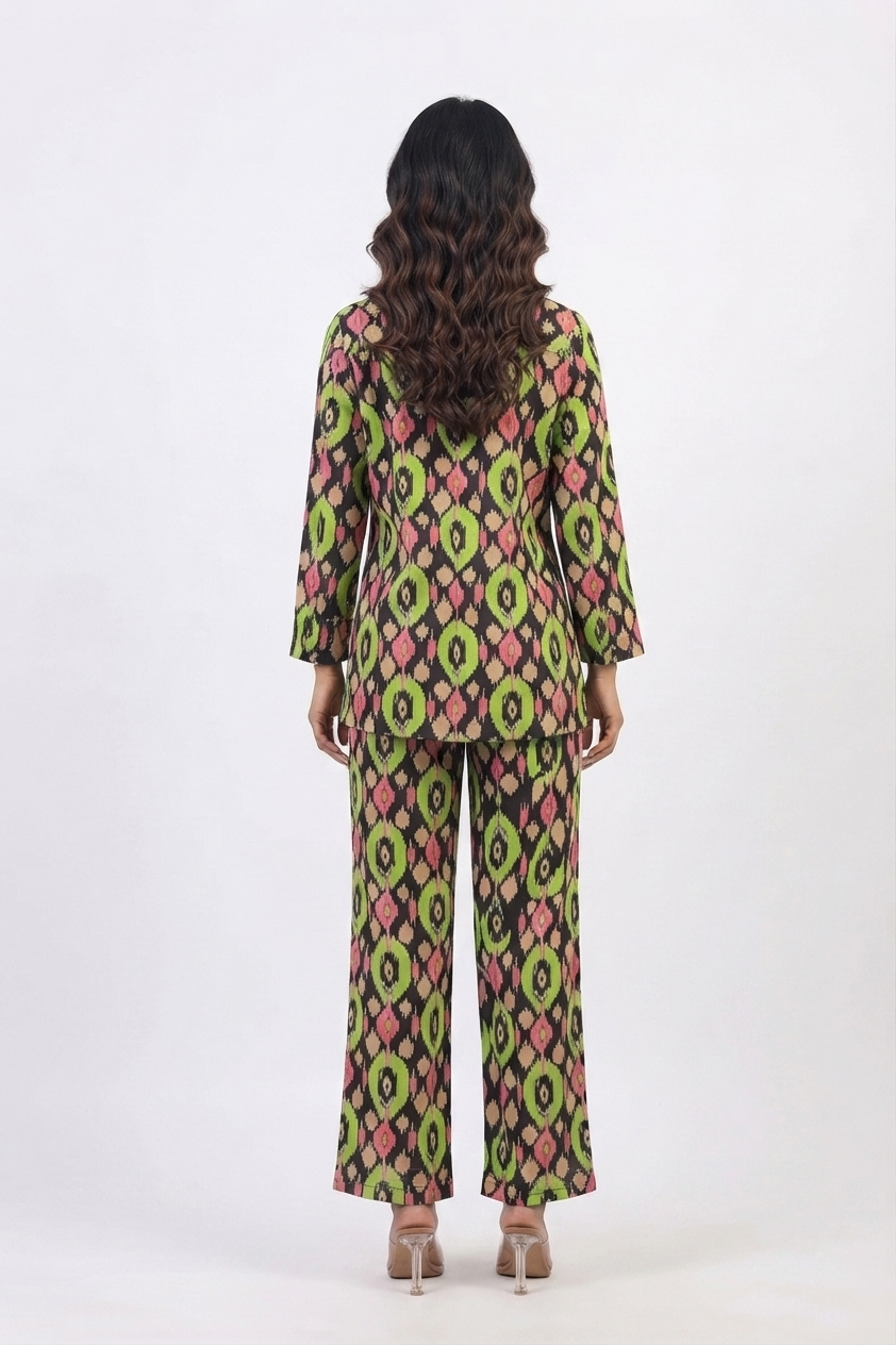Geometric Print Cotton Co-ord Set - Top & Trousers