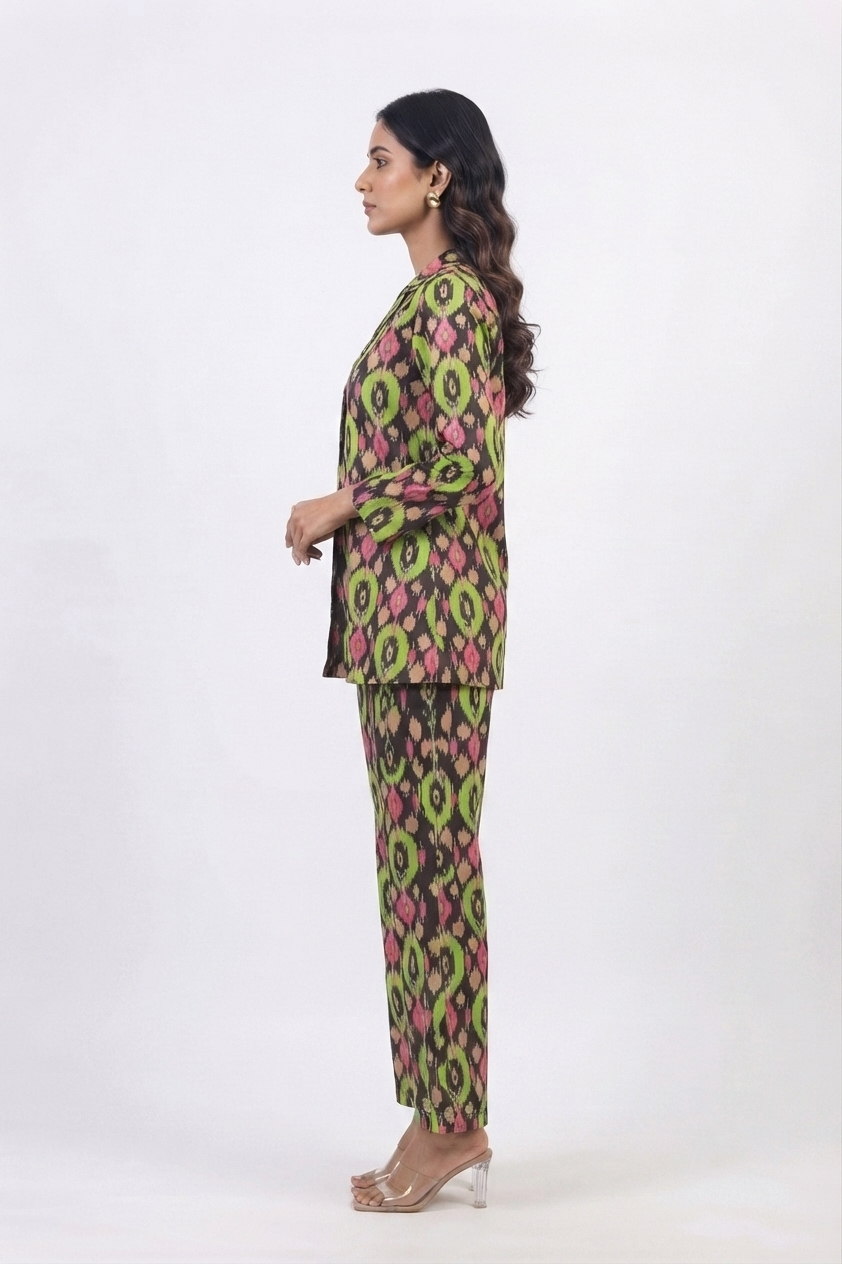 Geometric Print Cotton Co-ord Set - Top & Trousers