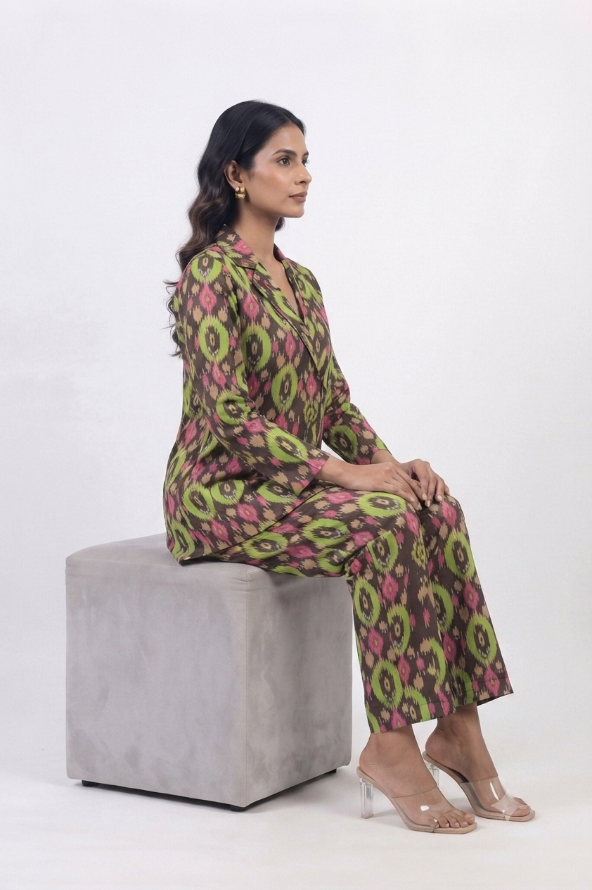 Geometric Print Cotton Co-ord Set - Top & Trousers