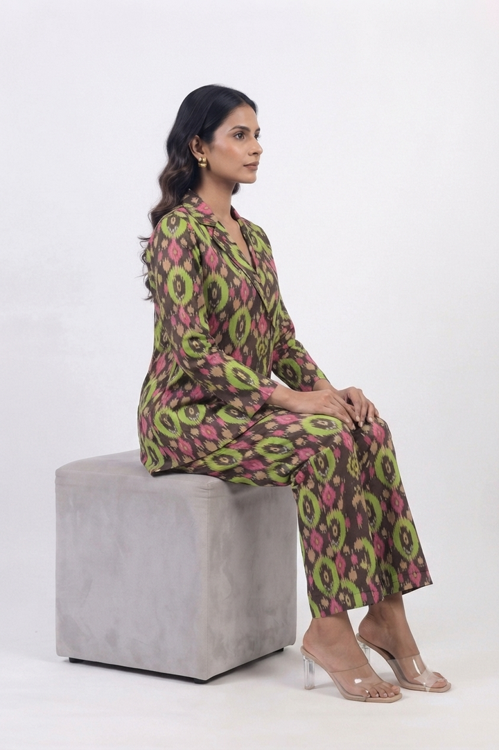 Geometric Print Cotton Co-ord Set - Top & Trousers