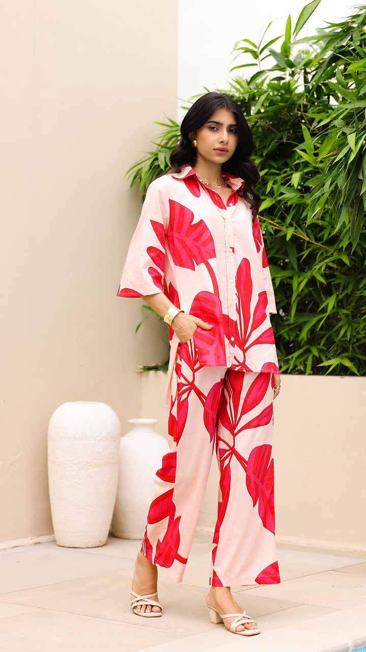 Tropical Leaf Co-ord Set – Blush & Hot Pink