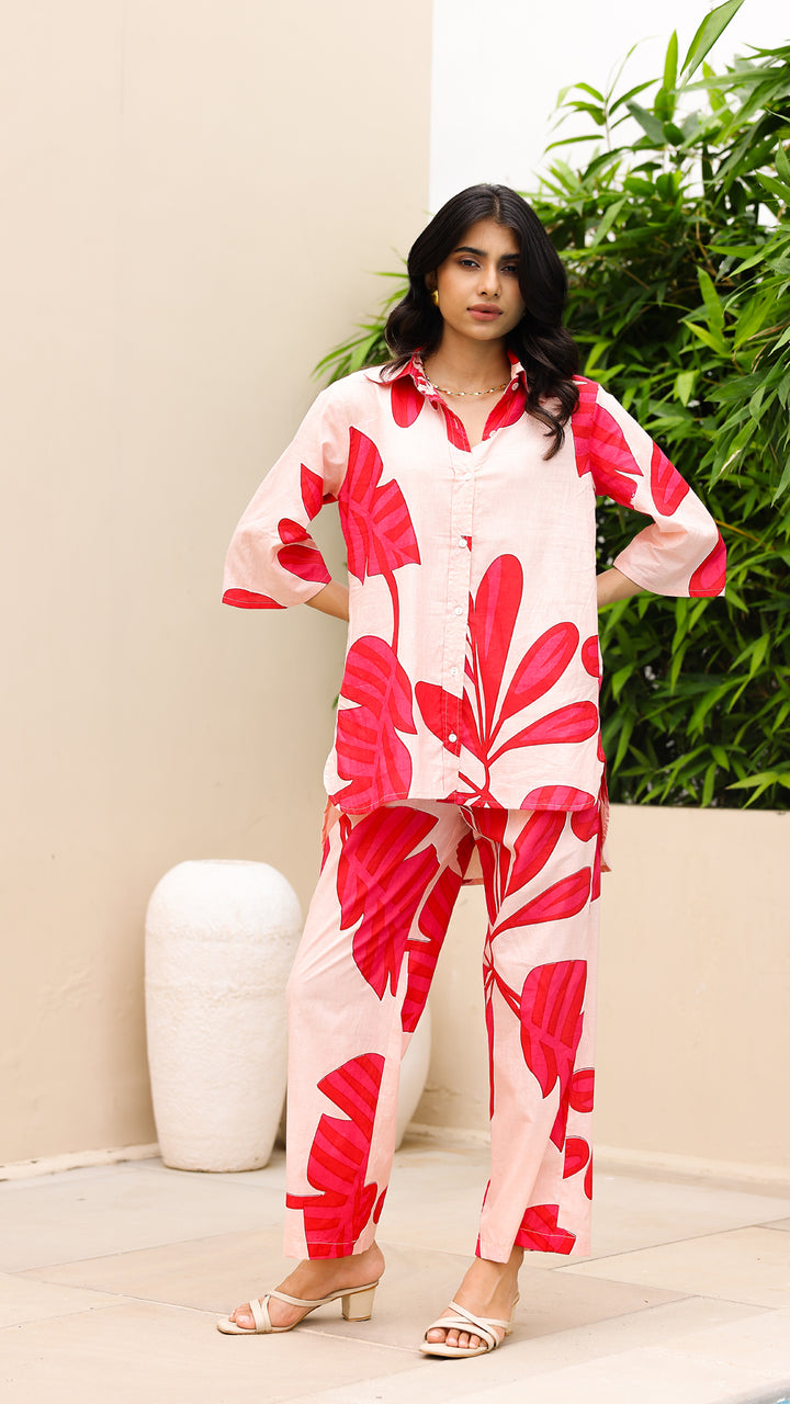 Tropical Leaf Co-ord Set – Blush & Hot Pink