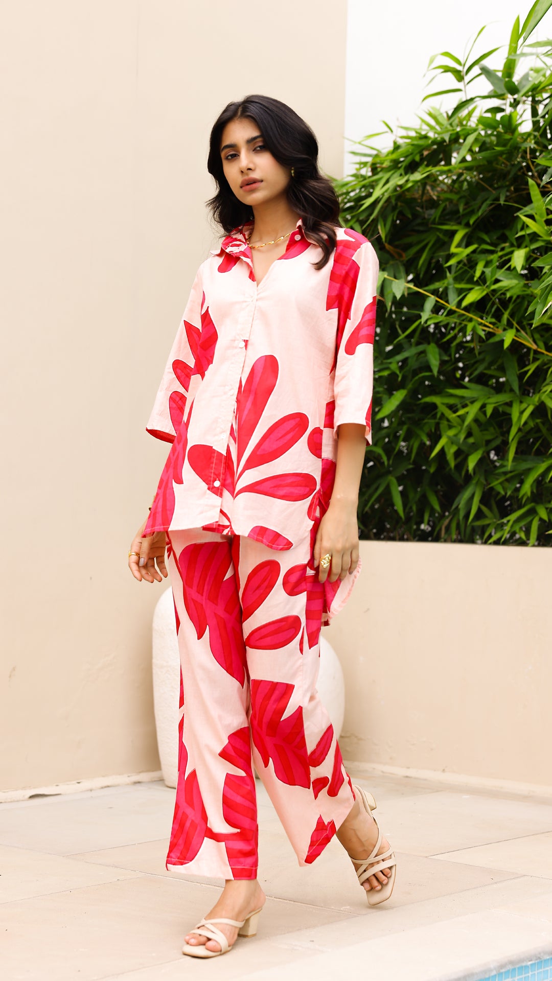 Tropical Leaf Co-ord Set – Blush & Hot Pink