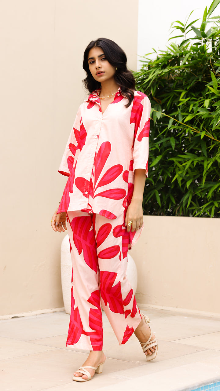 Tropical Leaf Co-ord Set – Blush & Hot Pink
