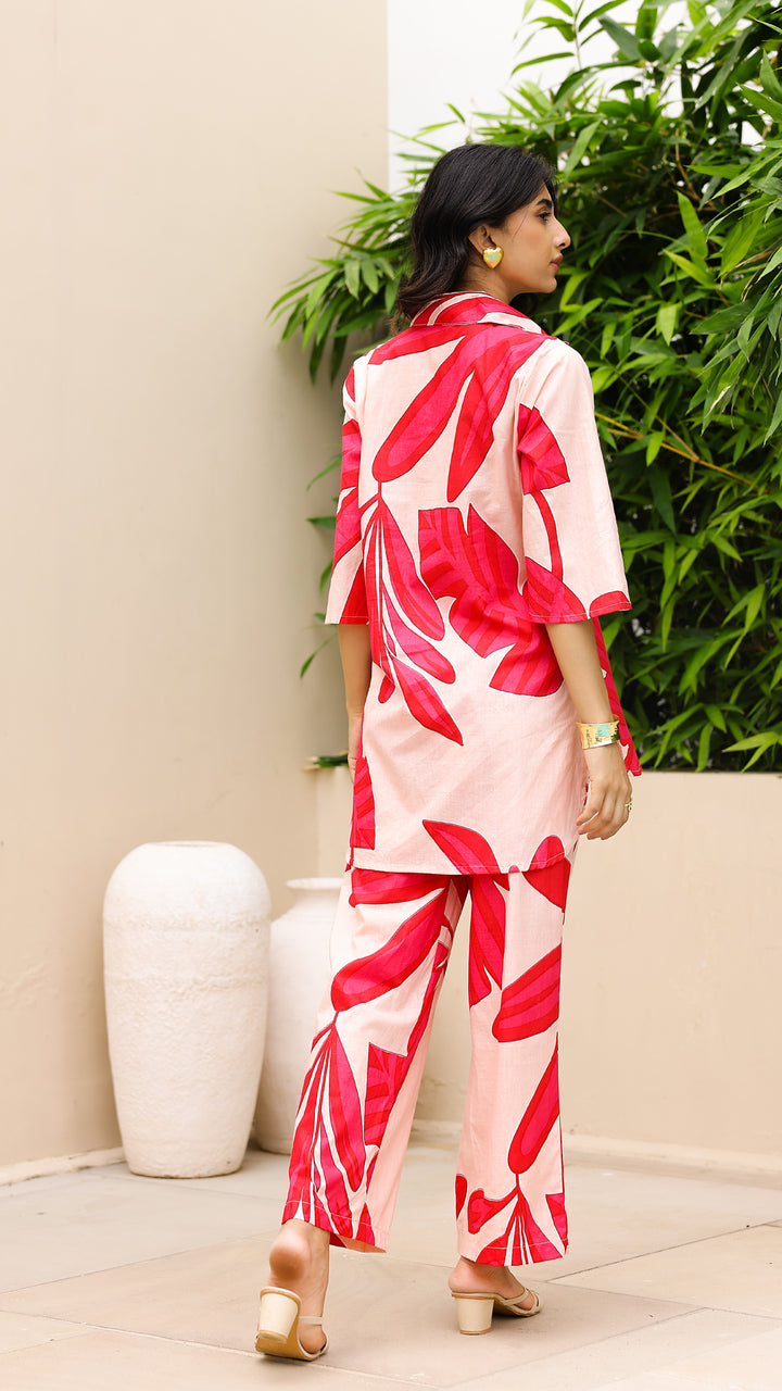 Tropical Leaf Co-ord Set – Blush & Hot Pink