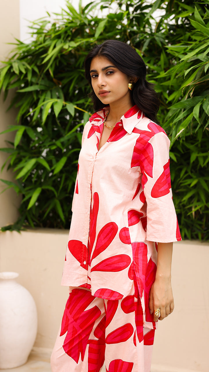 Tropical Leaf Co-ord Set – Blush & Hot Pink