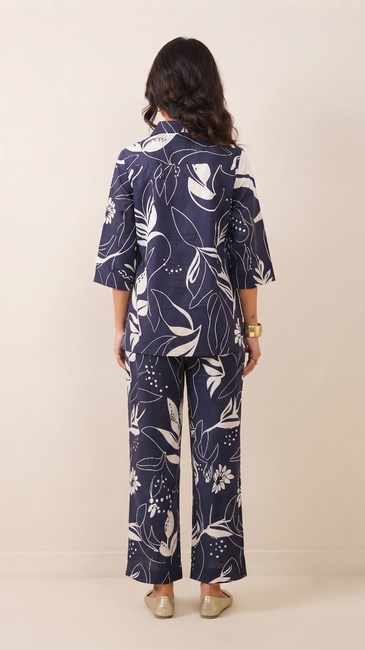 Noir Bloom Co-ord Set – Navy & White