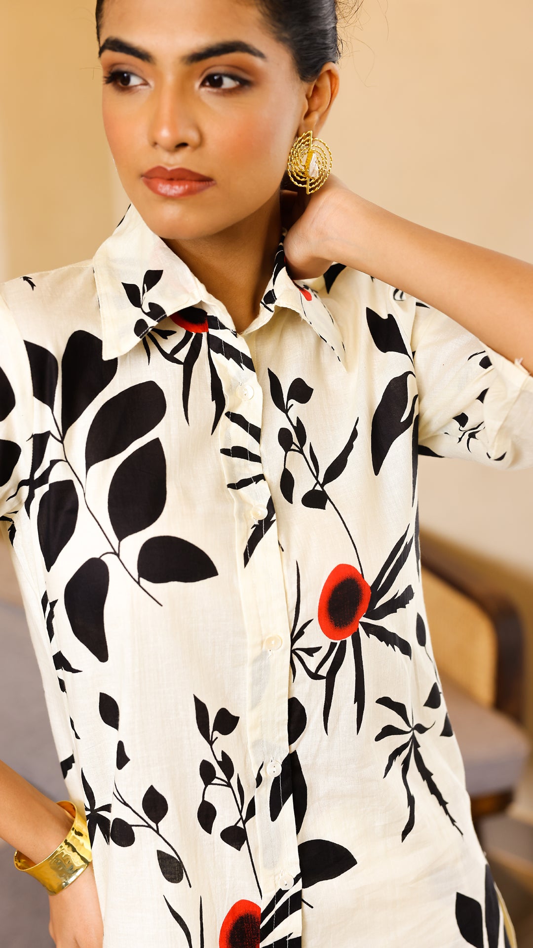 Floral Abstract Co-ord Set – Off-White & Black