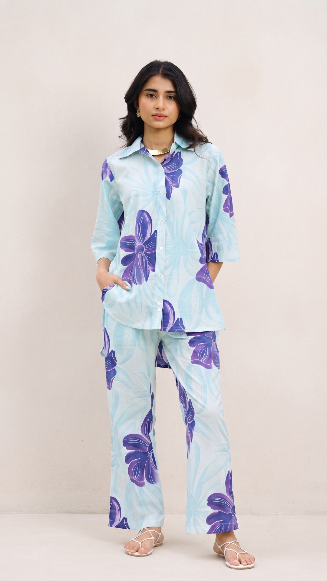 Mint Bloom Co-ord Set – Floral Cotton Summer Set for Women