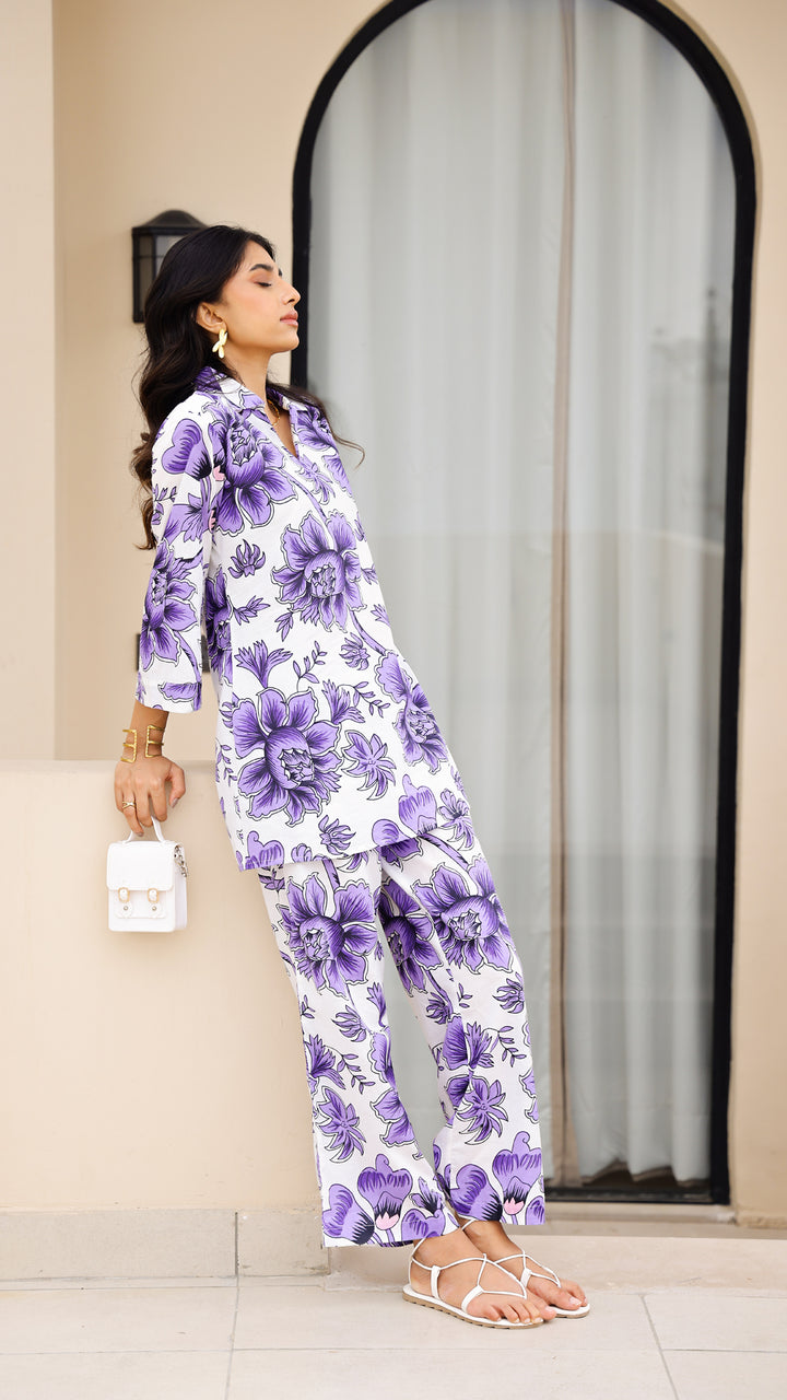 Lavender Bloom Co-ord Set – Floral Cotton Co-ord for Women