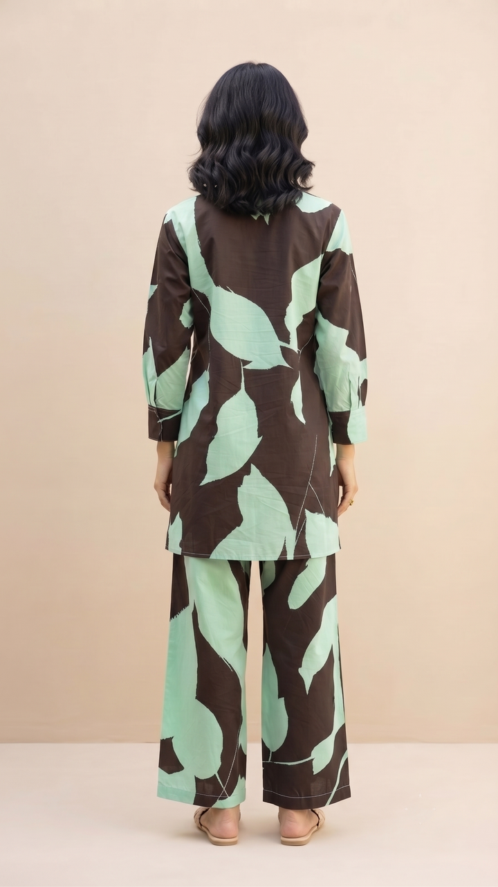 Mint Leaf Co-ord Set – Bold Leaf Print Summer Set