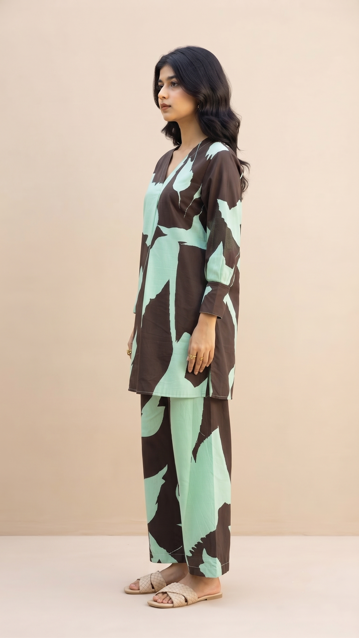 Mint Leaf Co-ord Set – Bold Leaf Print Summer Set