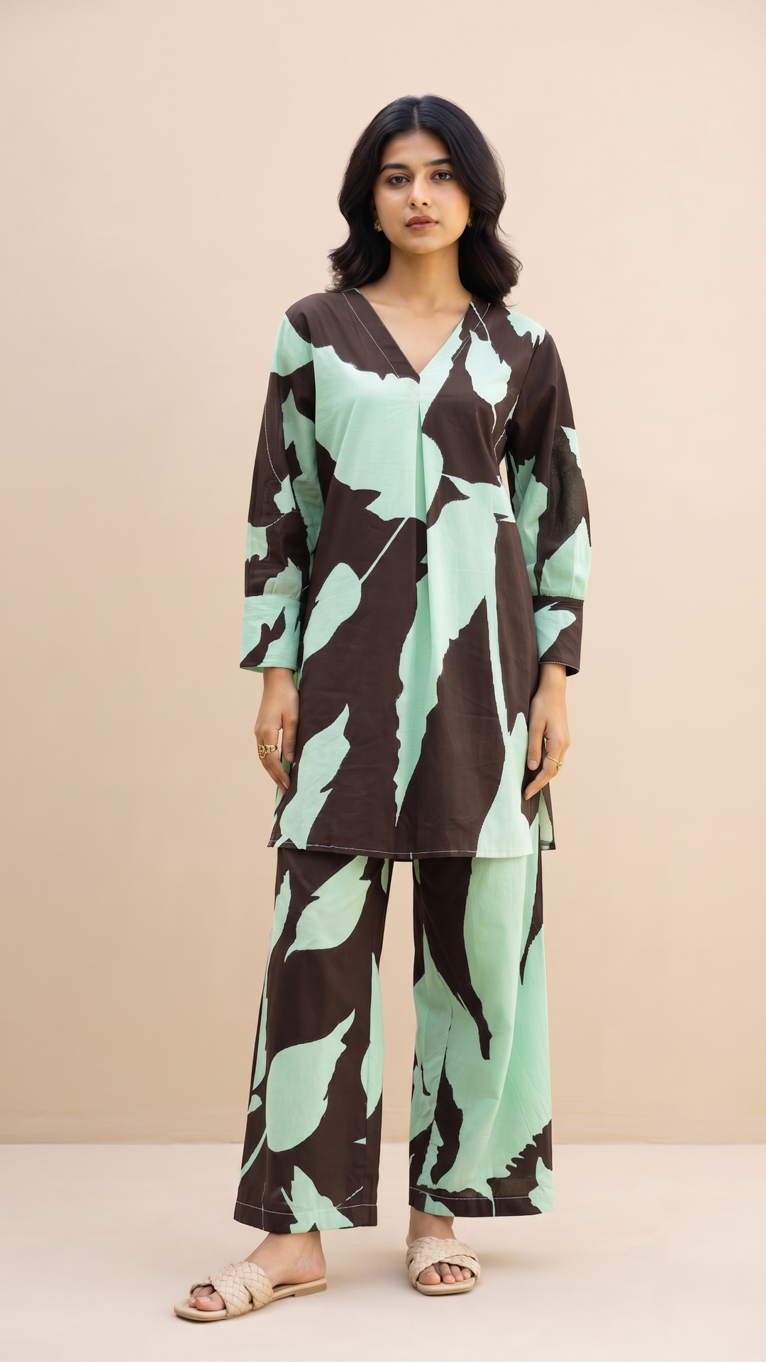 Mint Leaf Co-ord Set – Bold Leaf Print Summer Set