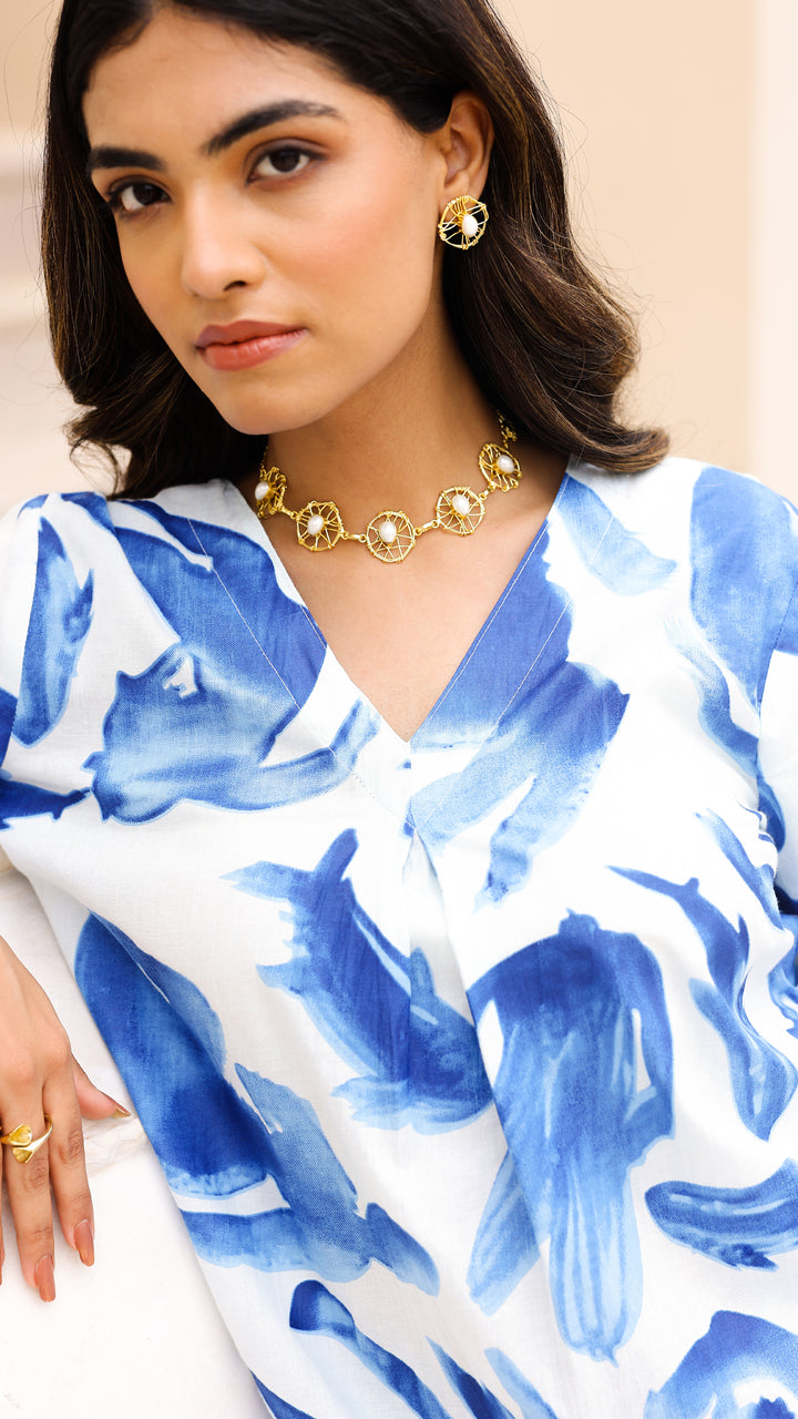 Watercolor Print Co-ord Set – Blue & White