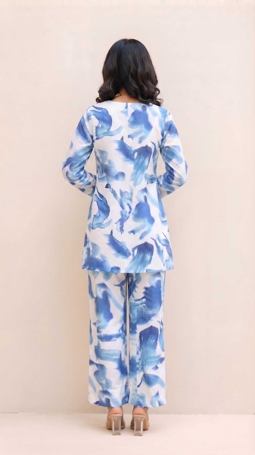 Watercolor Print Co-ord Set – Blue & White