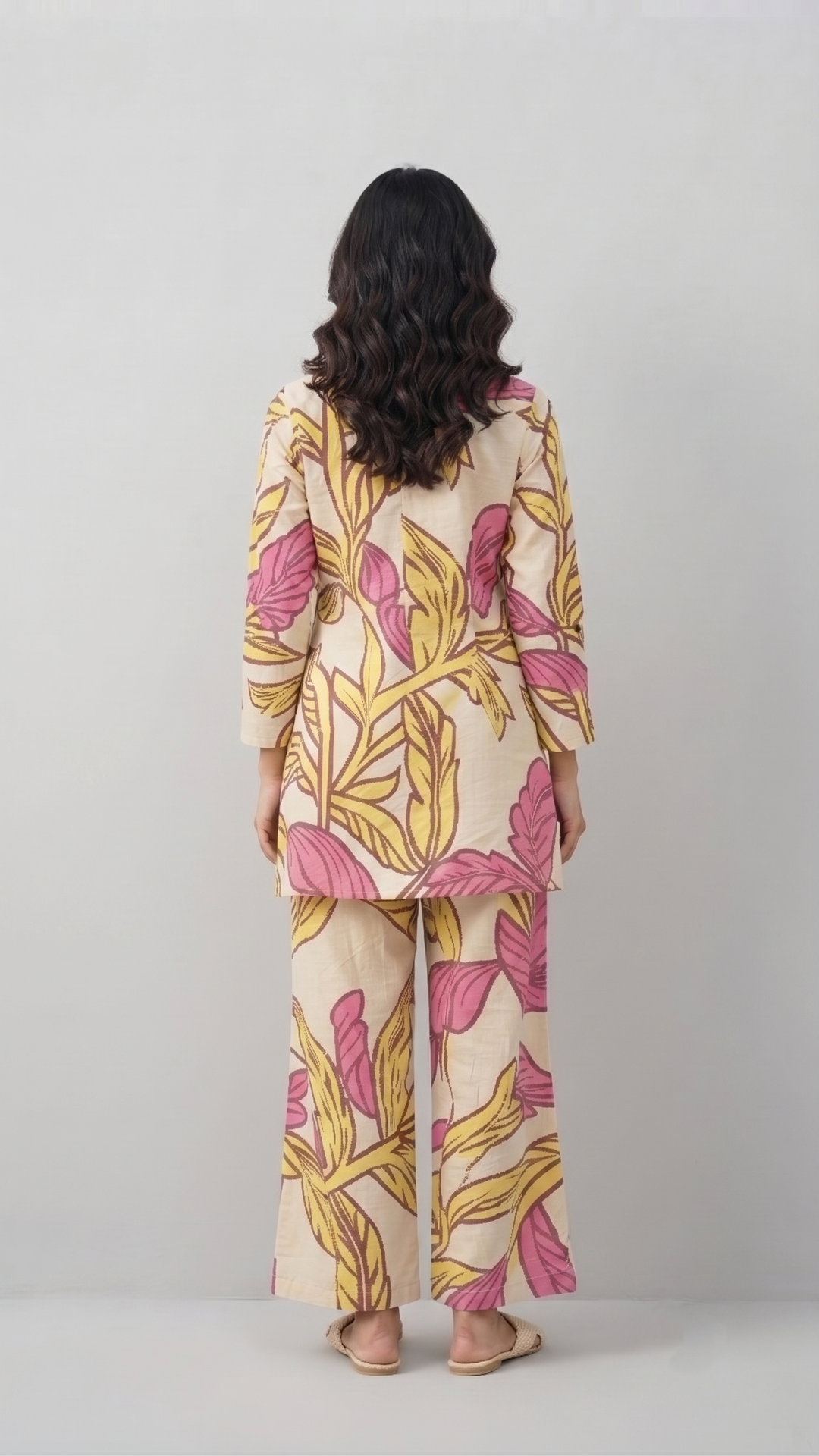 Yellow & Pink Tropical Leaf Co-ord Set – Summer Cotton Co-ord