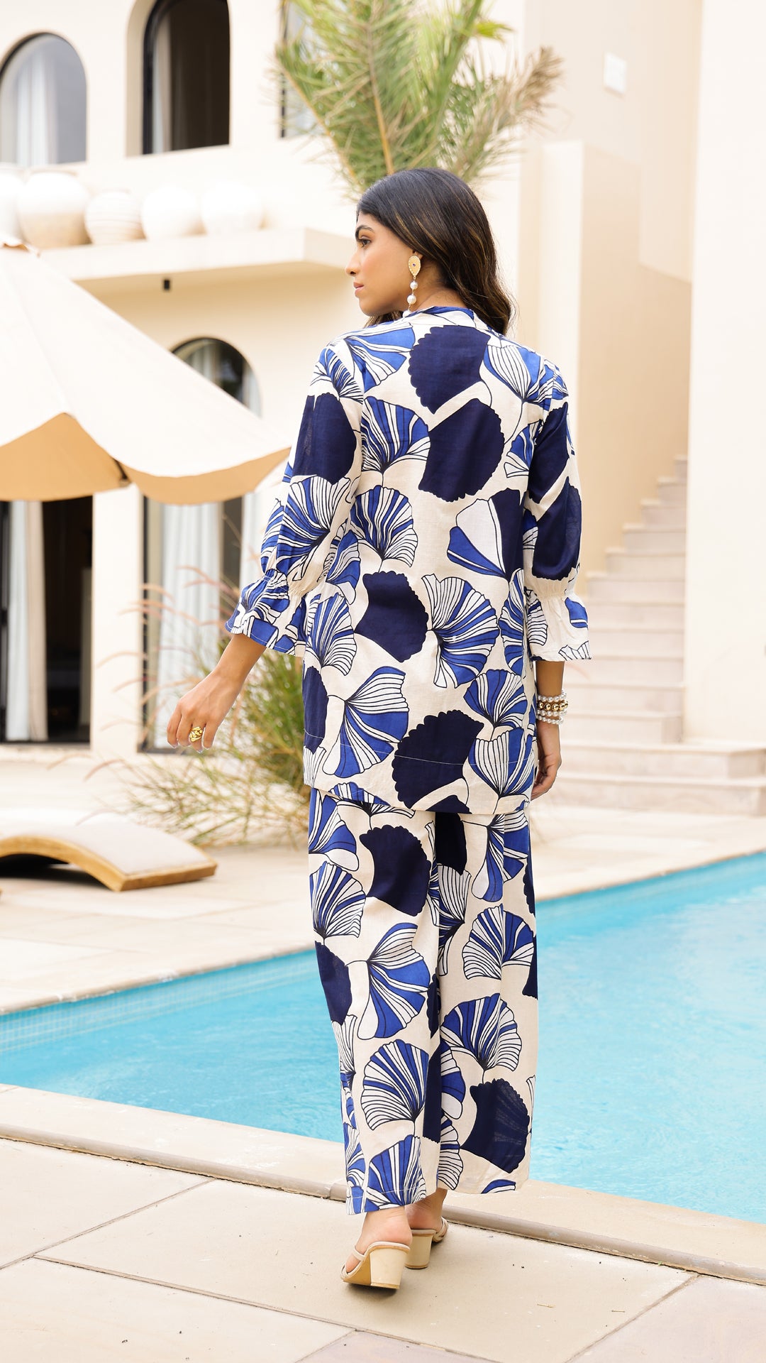 Indigo Fan Co-ord Set – Blue Abstract Print Cotton Coord