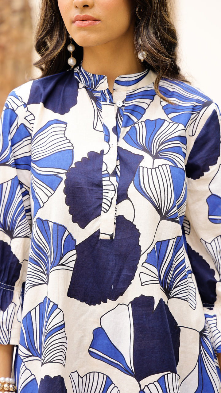 Indigo Fan Co-ord Set – Blue Abstract Print Cotton Coord