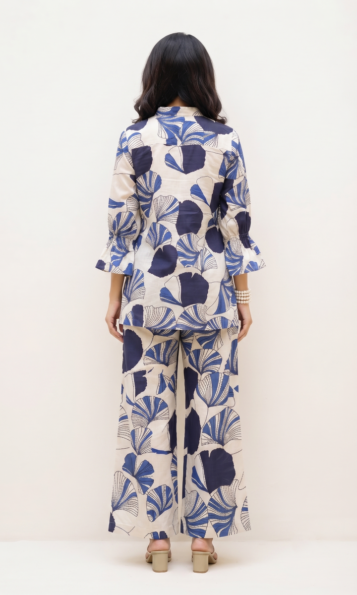 Indigo Fan Co-ord Set – Blue Abstract Print Cotton Coord