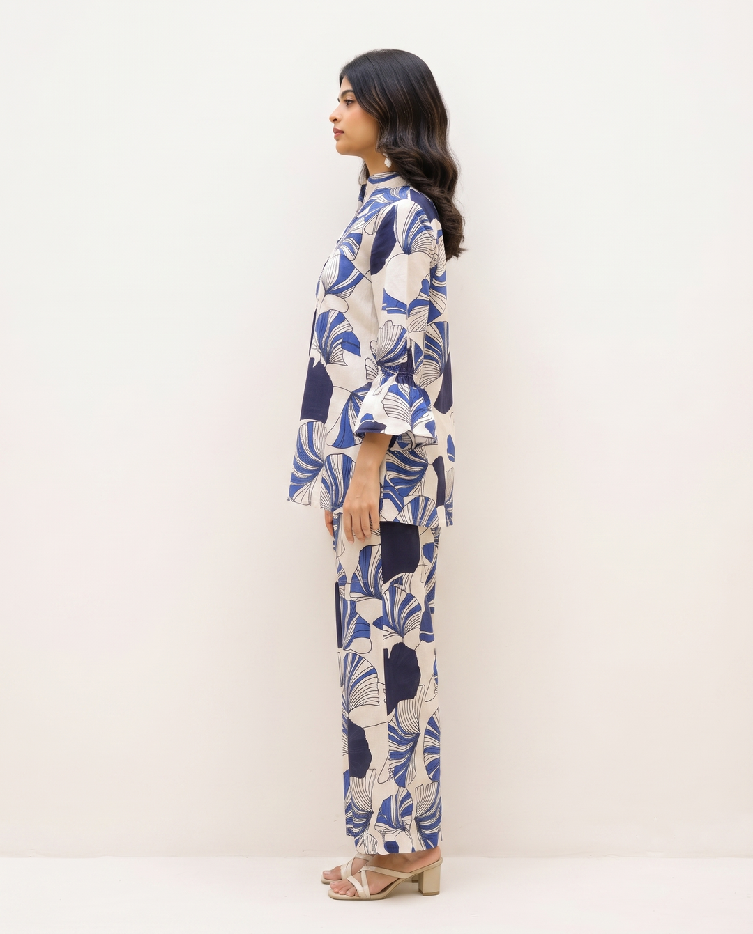 Indigo Fan Co-ord Set – Blue Abstract Print Cotton Coord