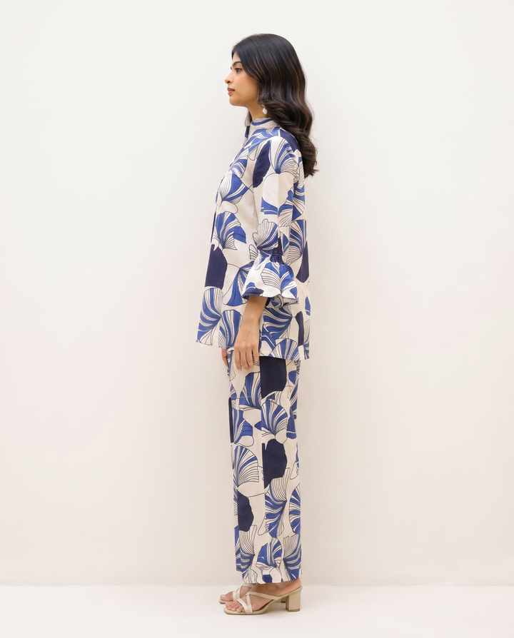 Indigo Fan Co-ord Set – Blue Abstract Print Cotton Coord