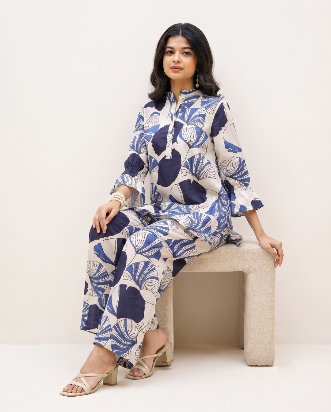 Indigo Fan Co-ord Set – Blue Abstract Print Cotton Coord